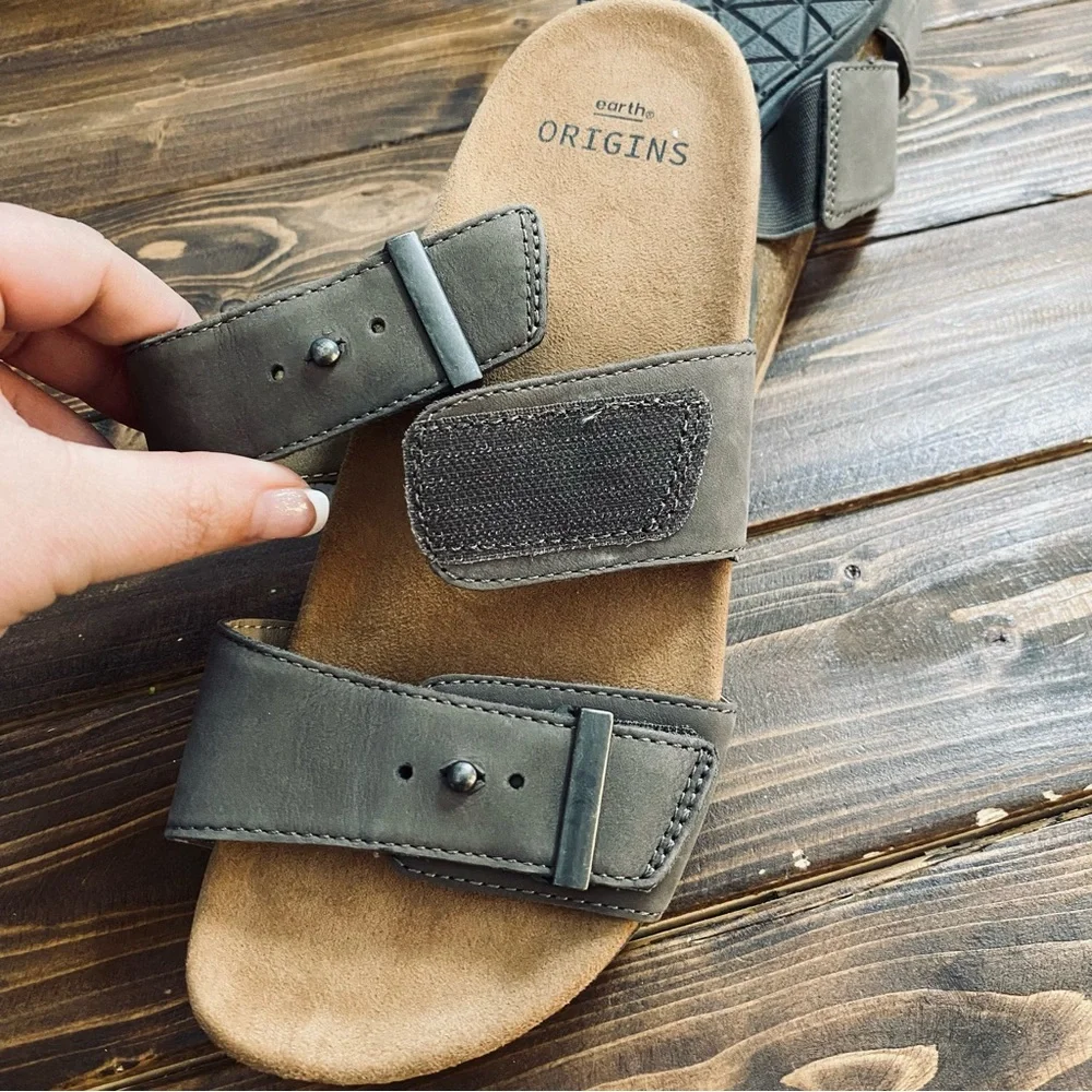 Earth‎ Origins Orra Genuine Leather Velcro Double Band Slide Sandals Color Morel